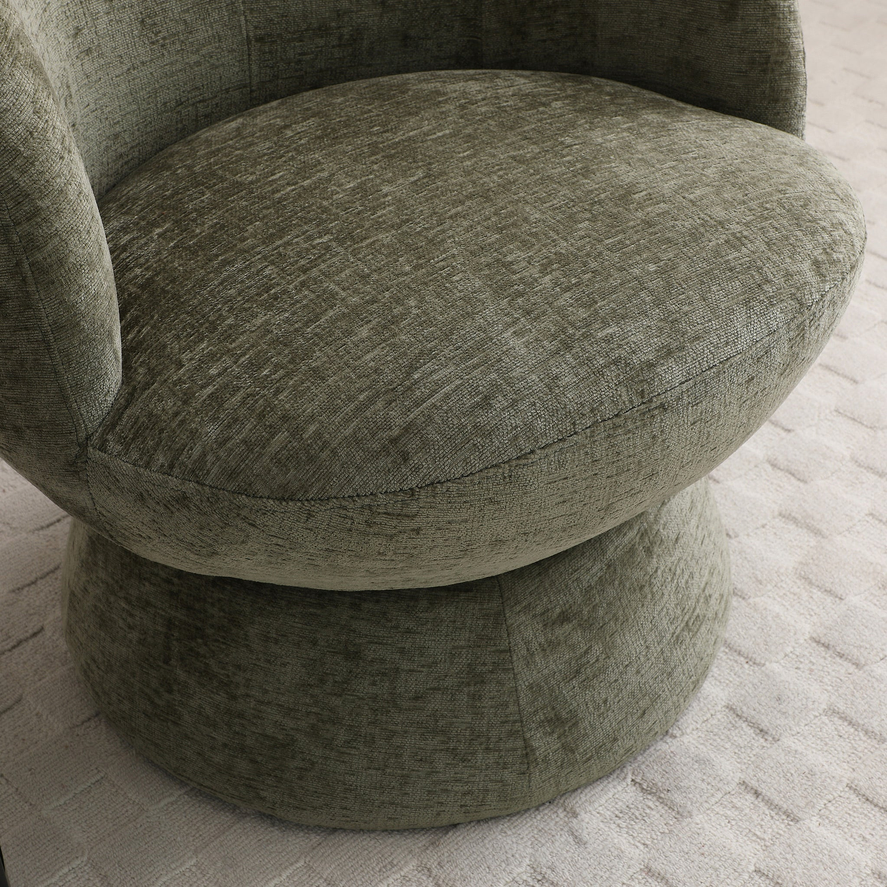 Kendal Woven Chenille Tulip Swivel Chair Olive from Roseland Furniture
