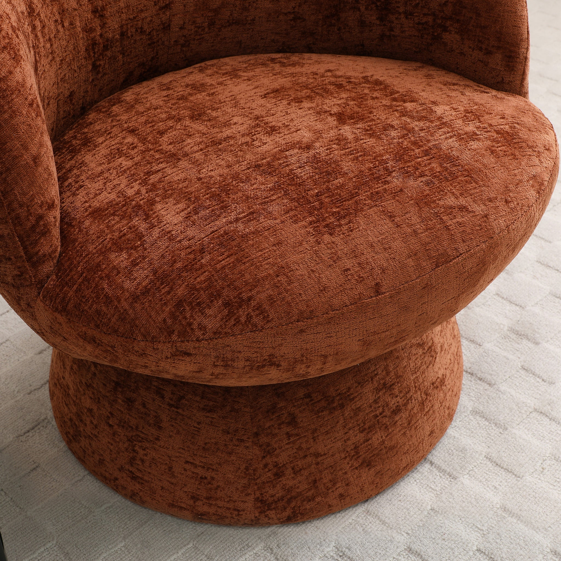 Kendal Woven Chenille Tulip Swivel Chair Terracotta from Roseland Furniture