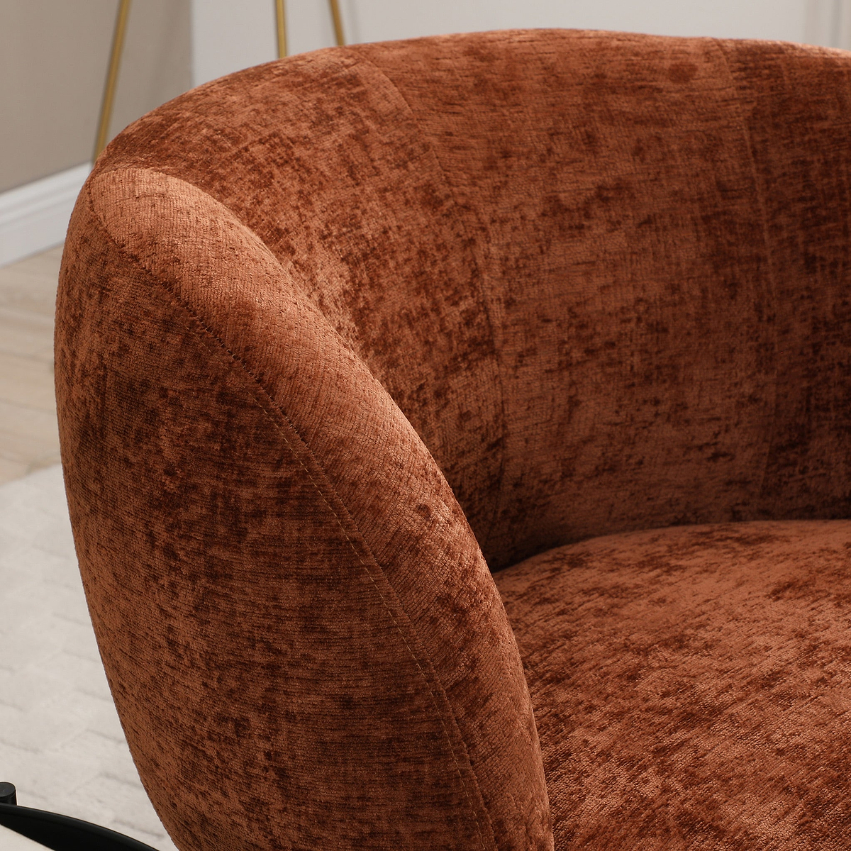 Kendal Woven Chenille Tulip Swivel Chair Terracotta from Roseland Furniture