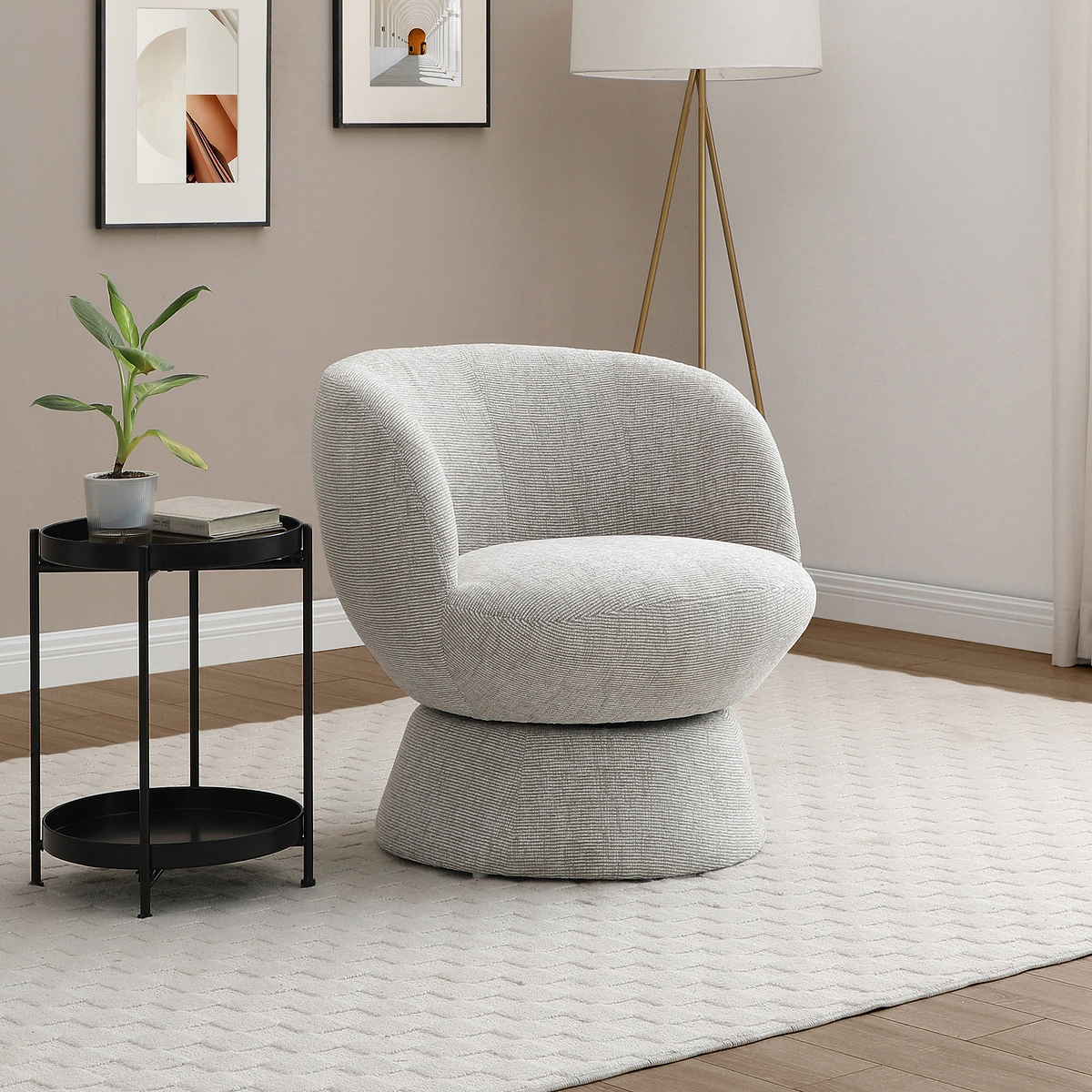 Kendal Woven Chenille Tulip Swivel Chair Natural from Roseland Furniture