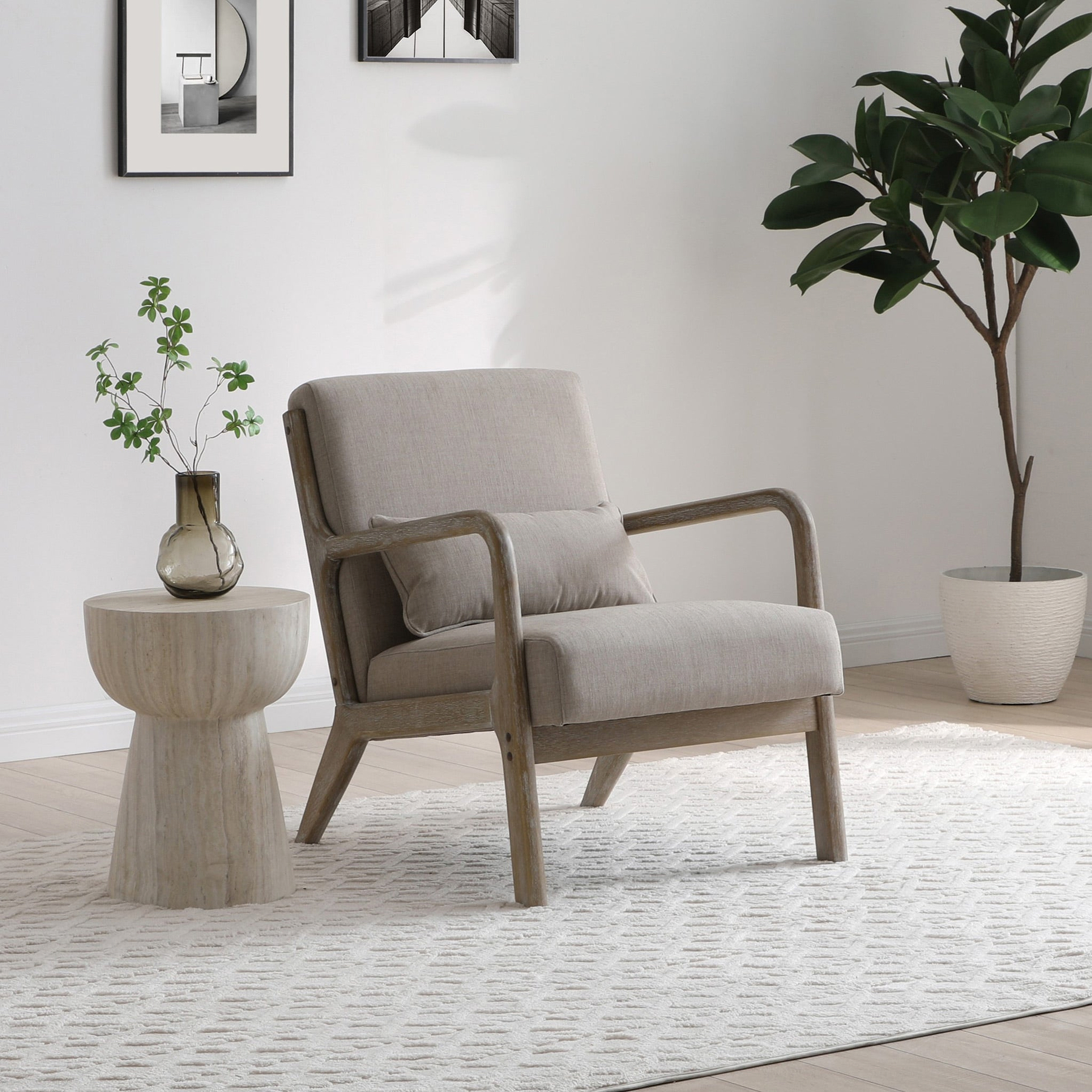 Avery Whitewashed Frame Oatmeal Linen Chair from Roseland Furniture