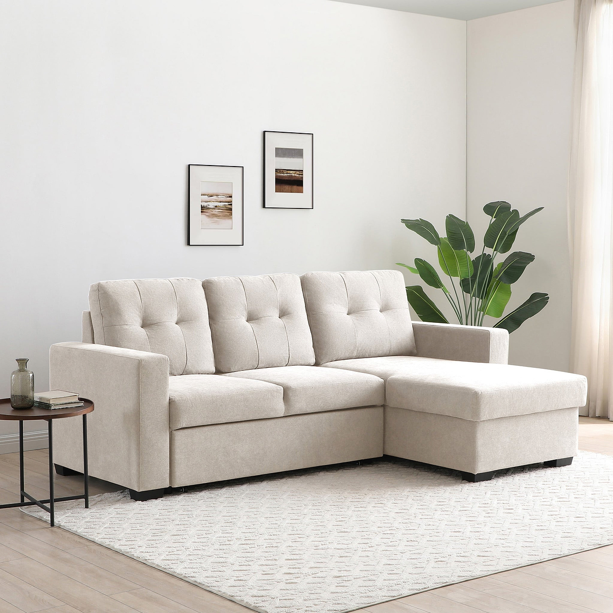 Winslet Button Back Chaise Sofabed Natural from Roseland Furniture