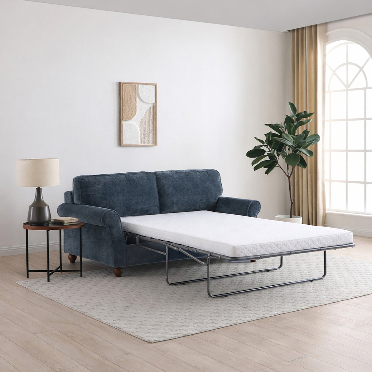 Blythe 2 Seater Sofa Bed w Pocket Mattress Navy from Roseland Furniture