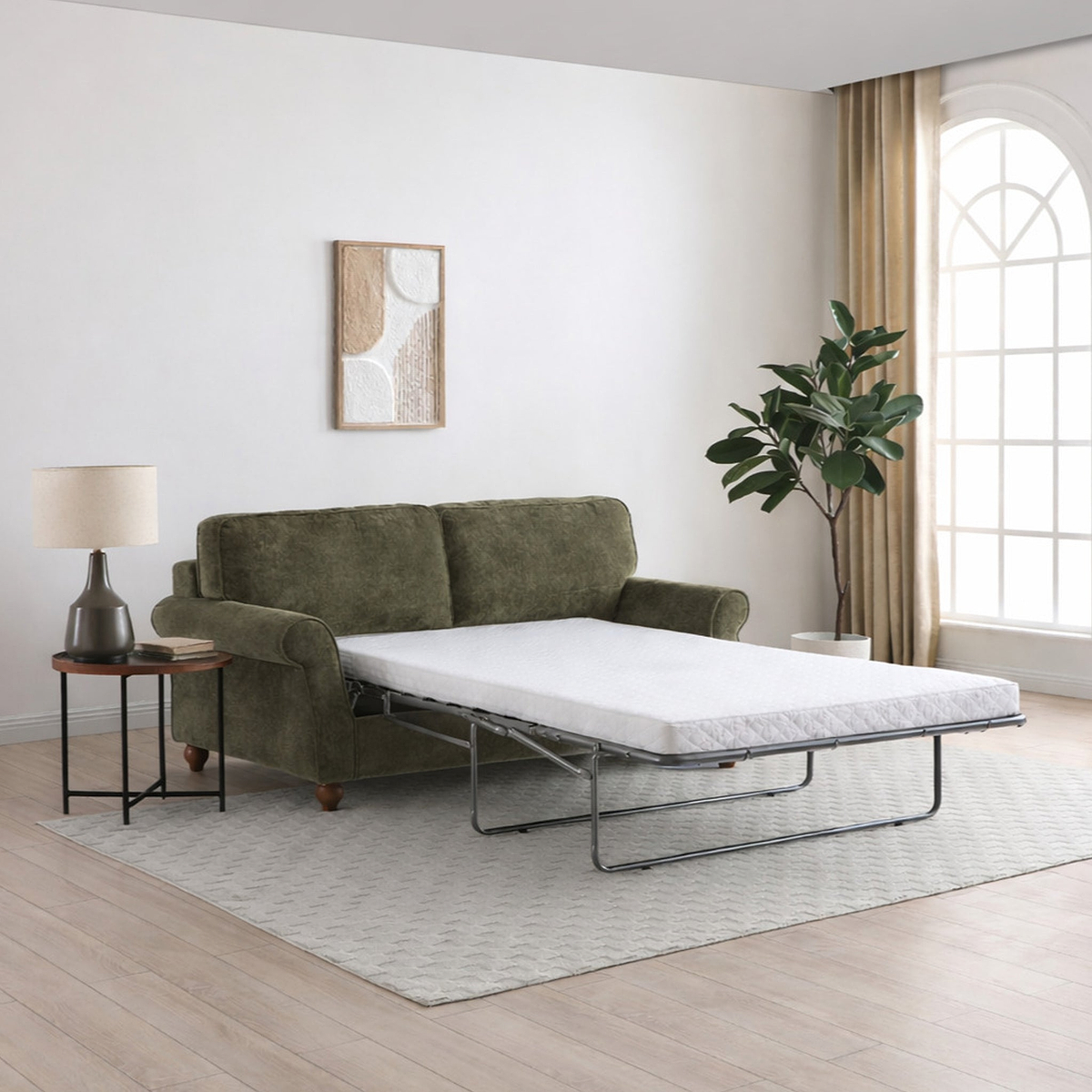 Blythe 2 Seater Sofa Bed w Pocket Mattress Olive from Roseland Furniture