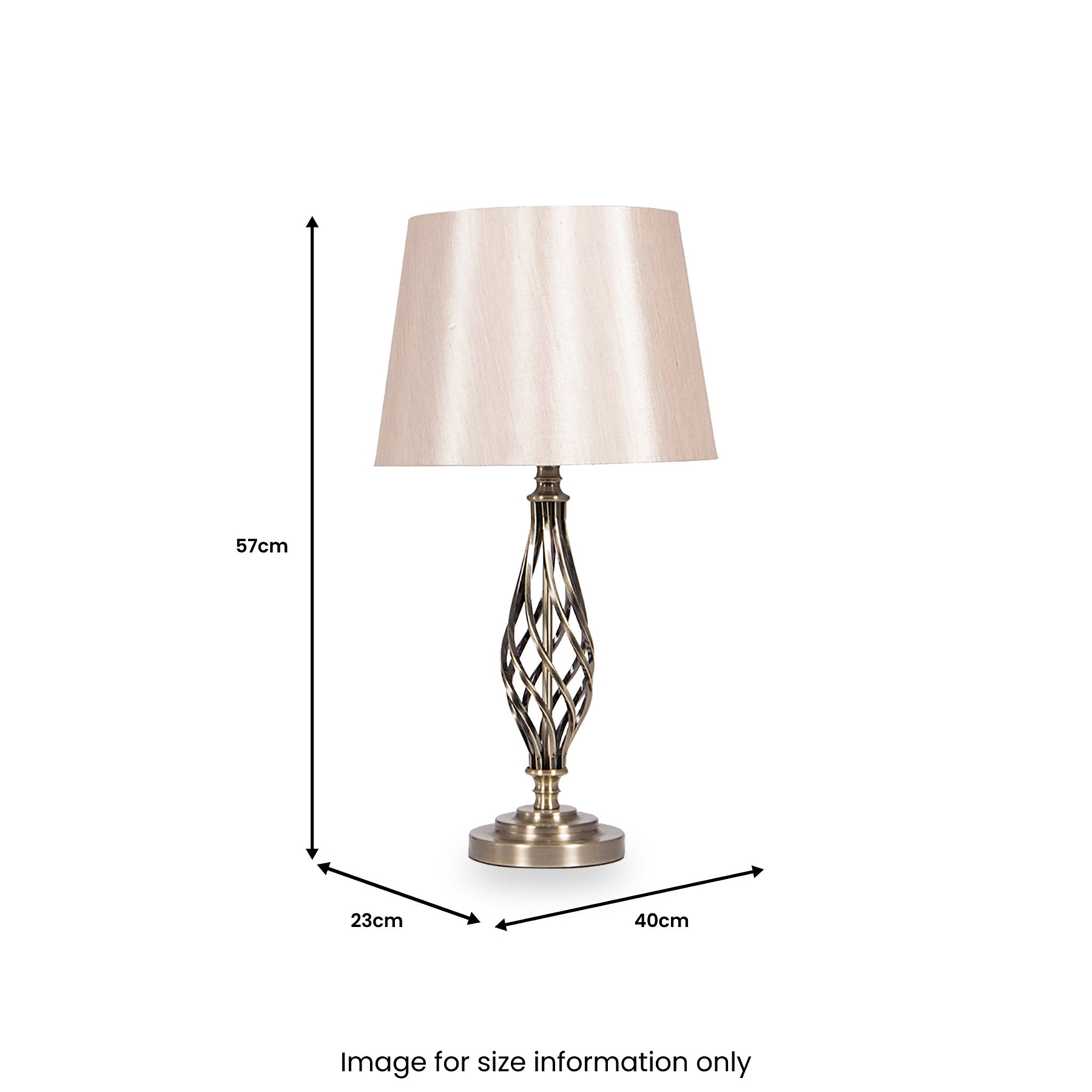 Jenna Antique Brass Metal Twist Detail Table Lamp from Roseland Furniture