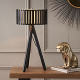 Rabanne Slatted Black Wood Tripod Table Lamp for living room or bedroom