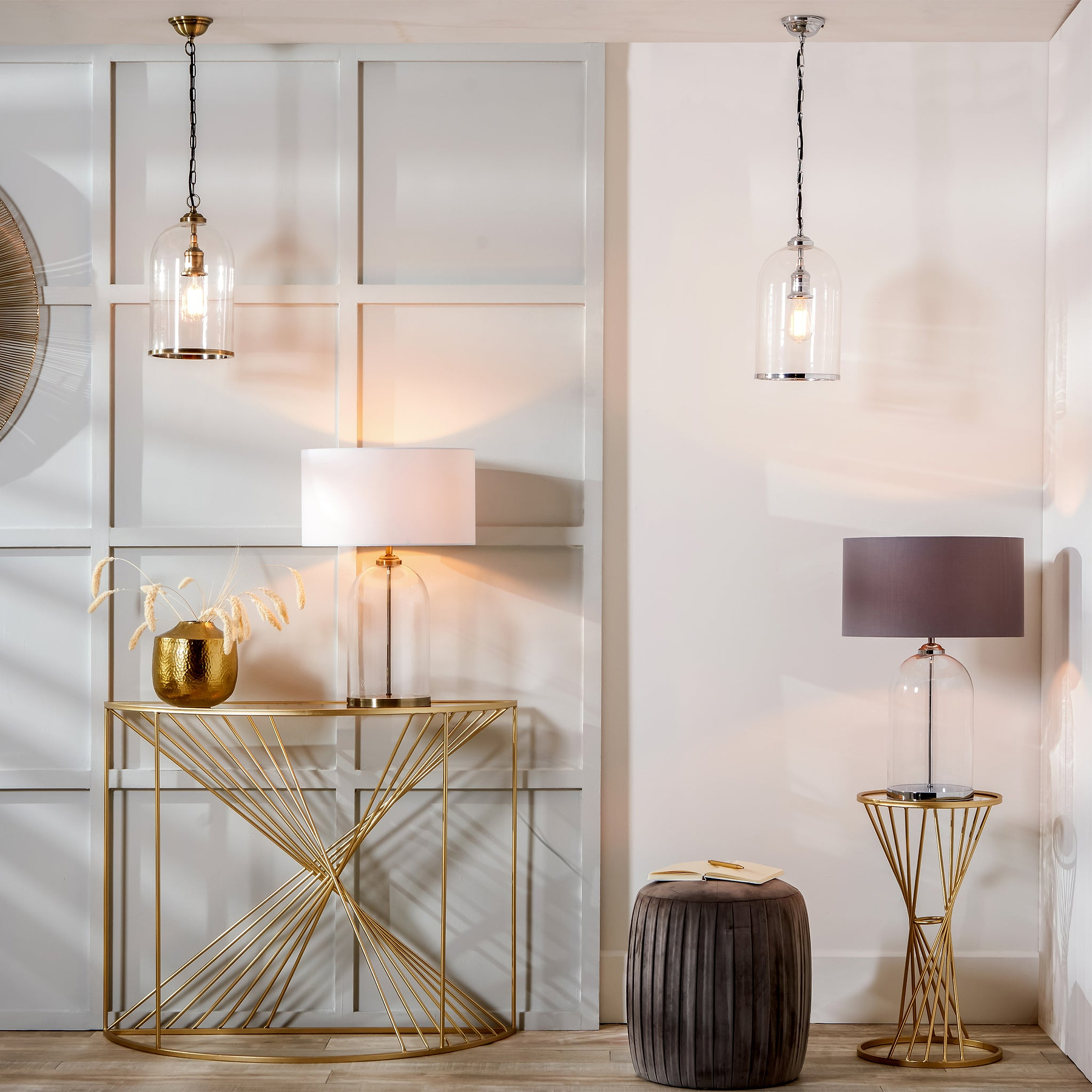 Cloche Clear Glass and Silver Table Lamp