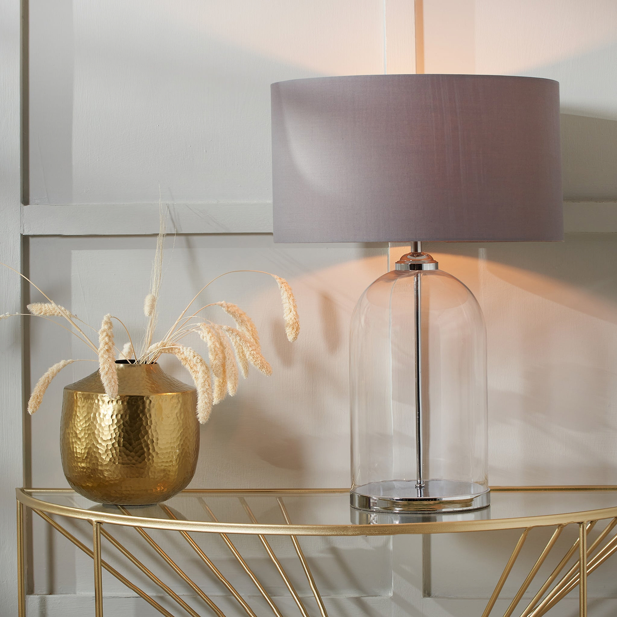 Cloche Clear Glass and Silver Table Lamp for living room