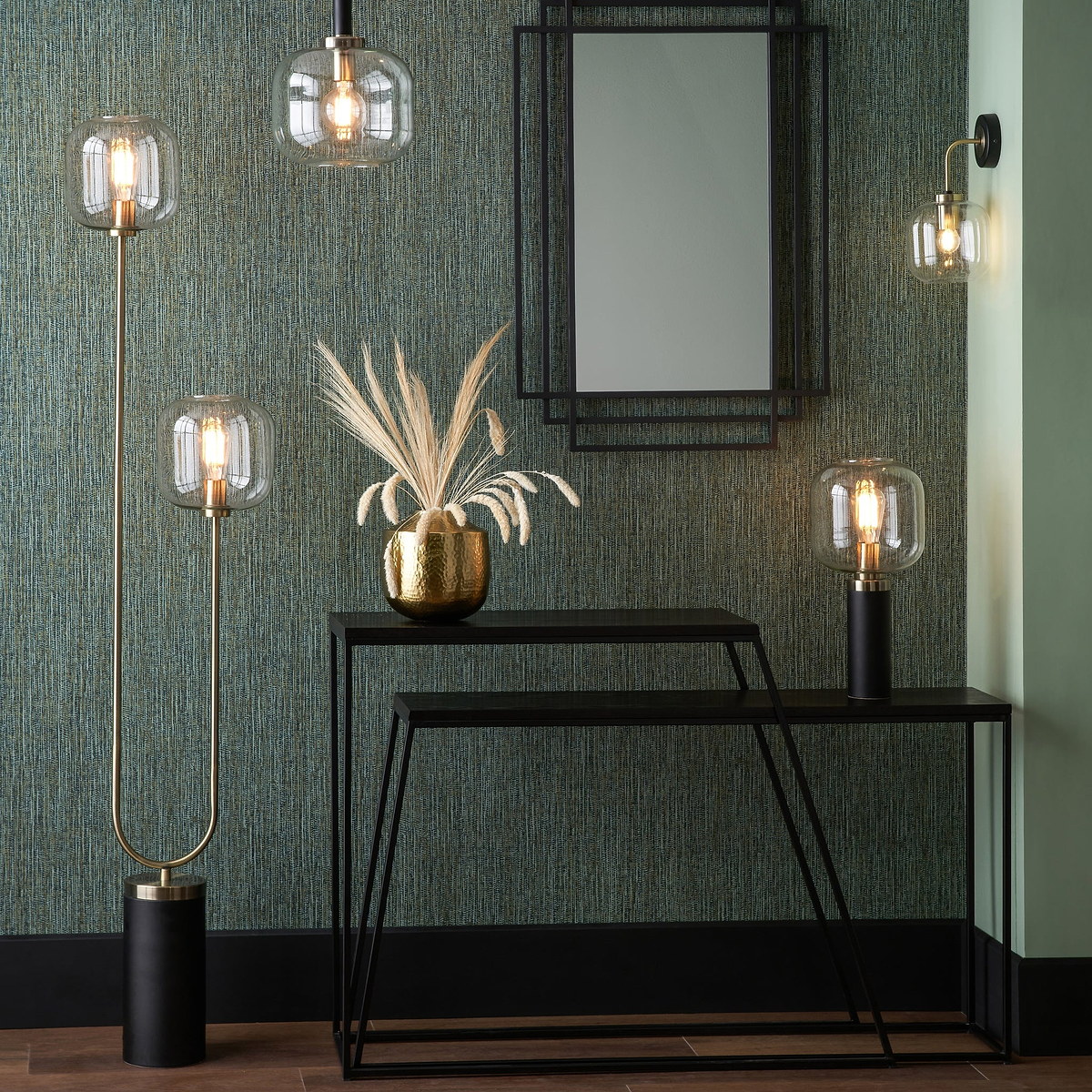 Florence Black Metal & Glass Table Lamp