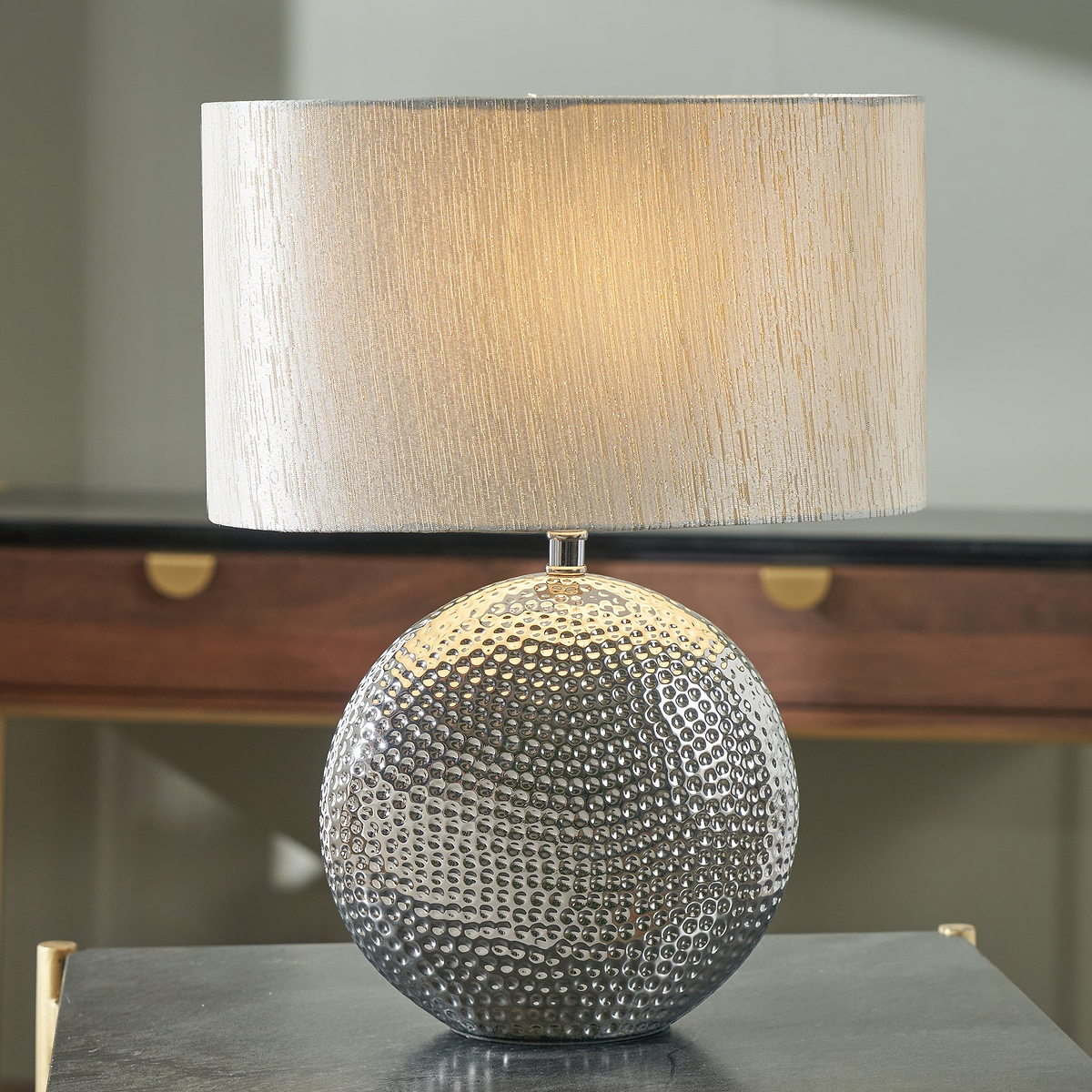 Mabel Silver Dot Textured Ceramic Table Lamp from Roseland Furniture