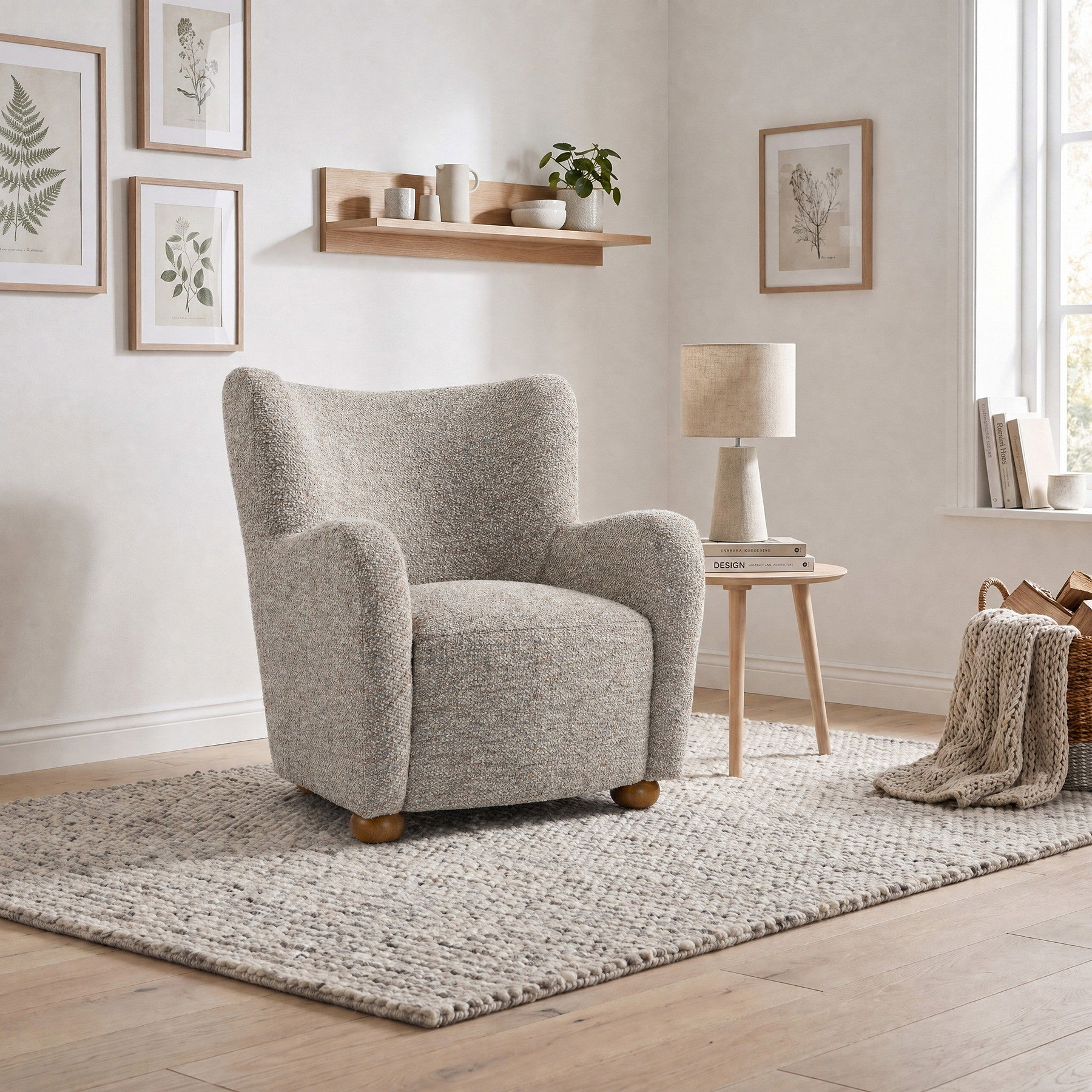 Haworth Curved Boucle Accent Chair Natural from Roseland Furniture