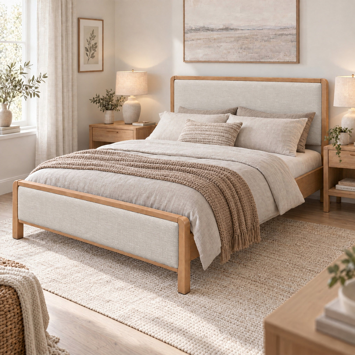Rushton Cream Upholstered Wooden Bed Frame from Roseland Furniture