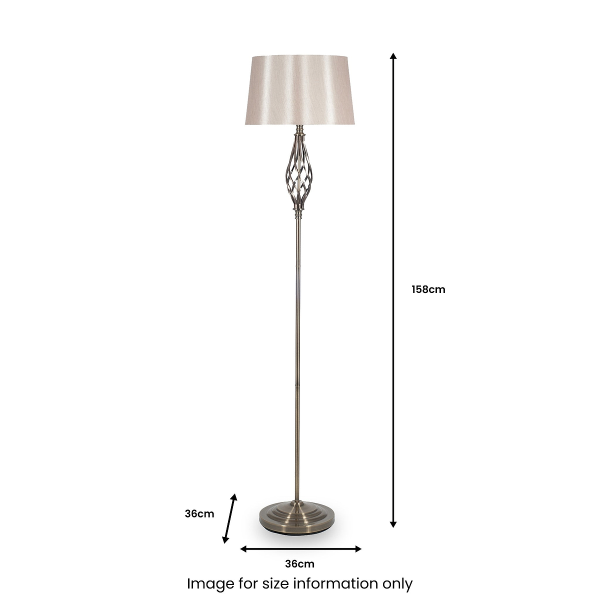 Jenna Antique Brass Metal Twist Detail Floor Lamp from Roseland Furniture