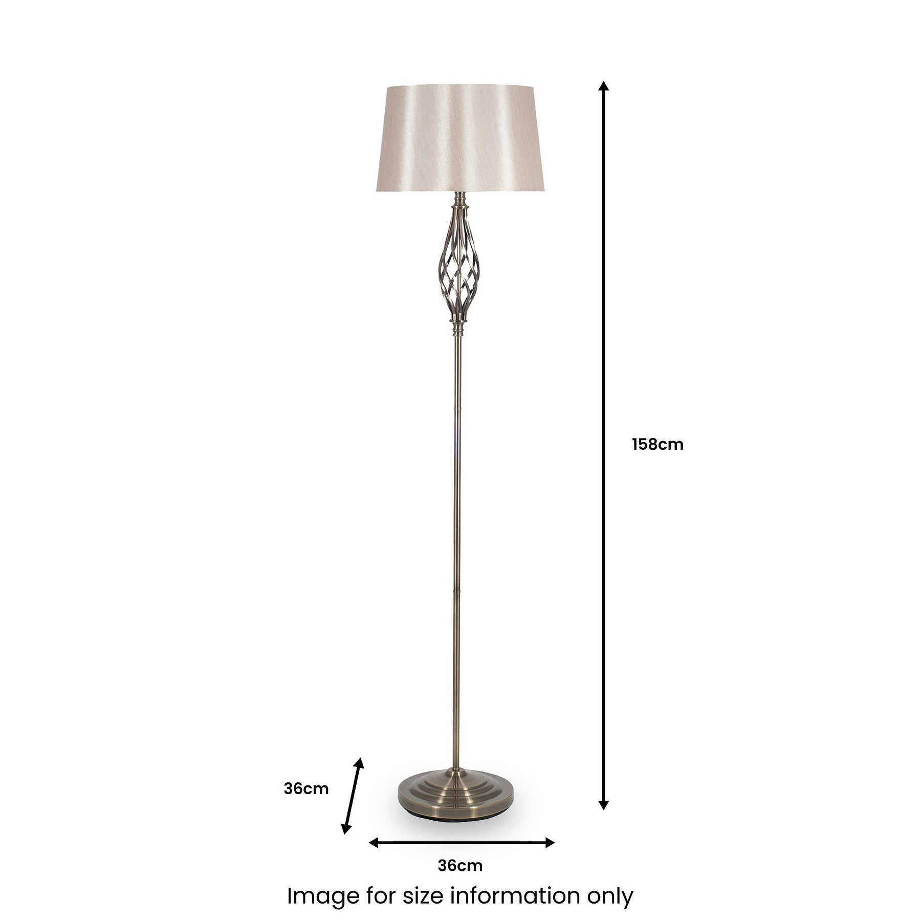 Jenna Antique Brass Metal Twist Detail Floor Lamp from Roseland Furniture