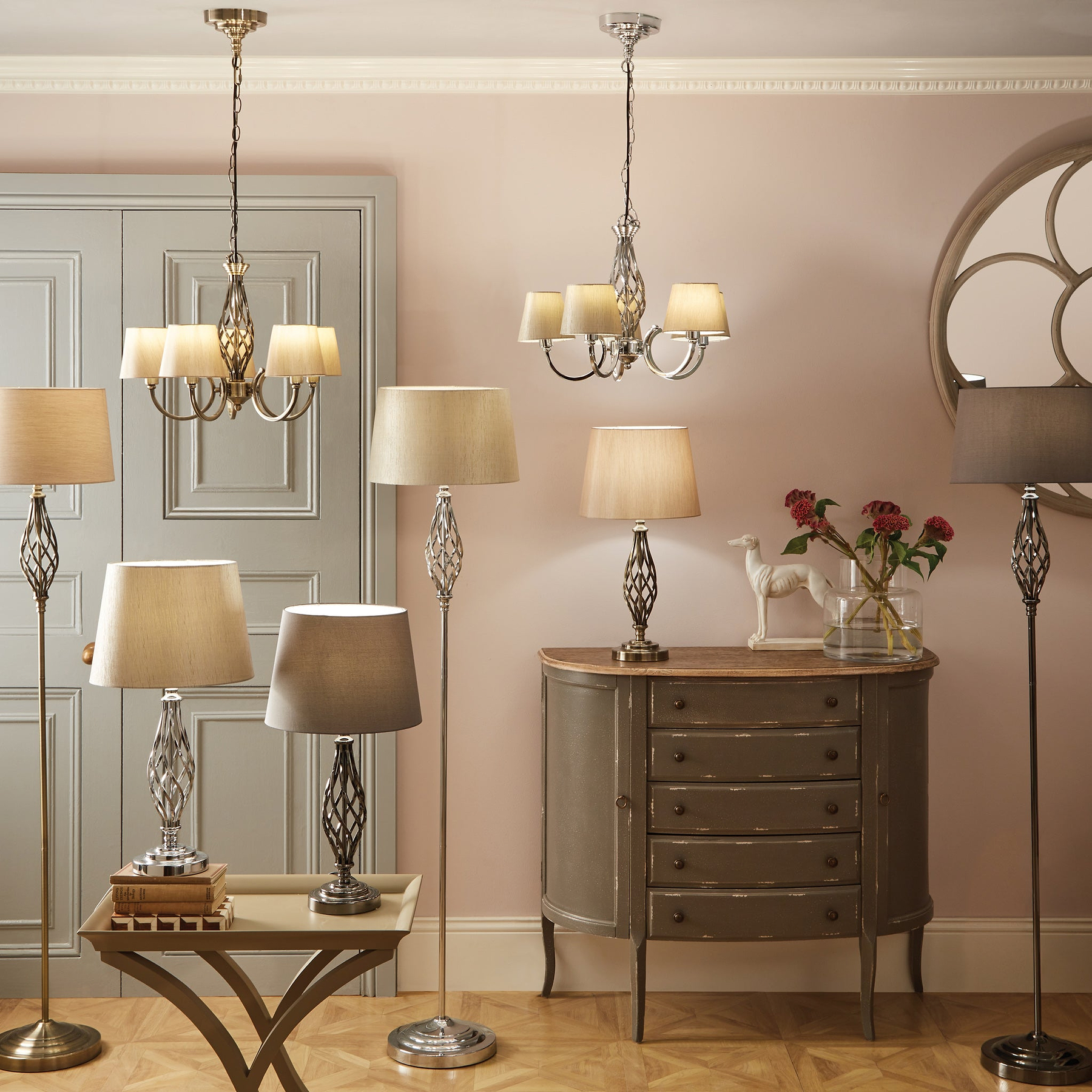 Jenna Antique Brass Metal Twist Detail Floor Lamp