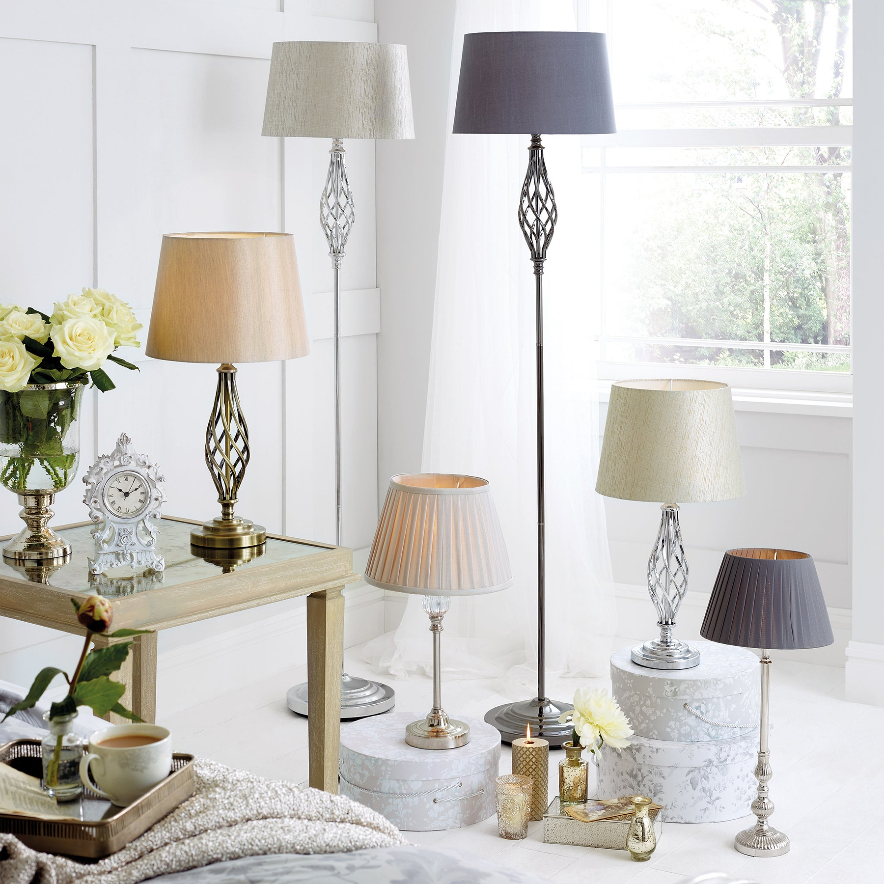 Jenna Antique Brass Metal Twist Detail Floor Lamp