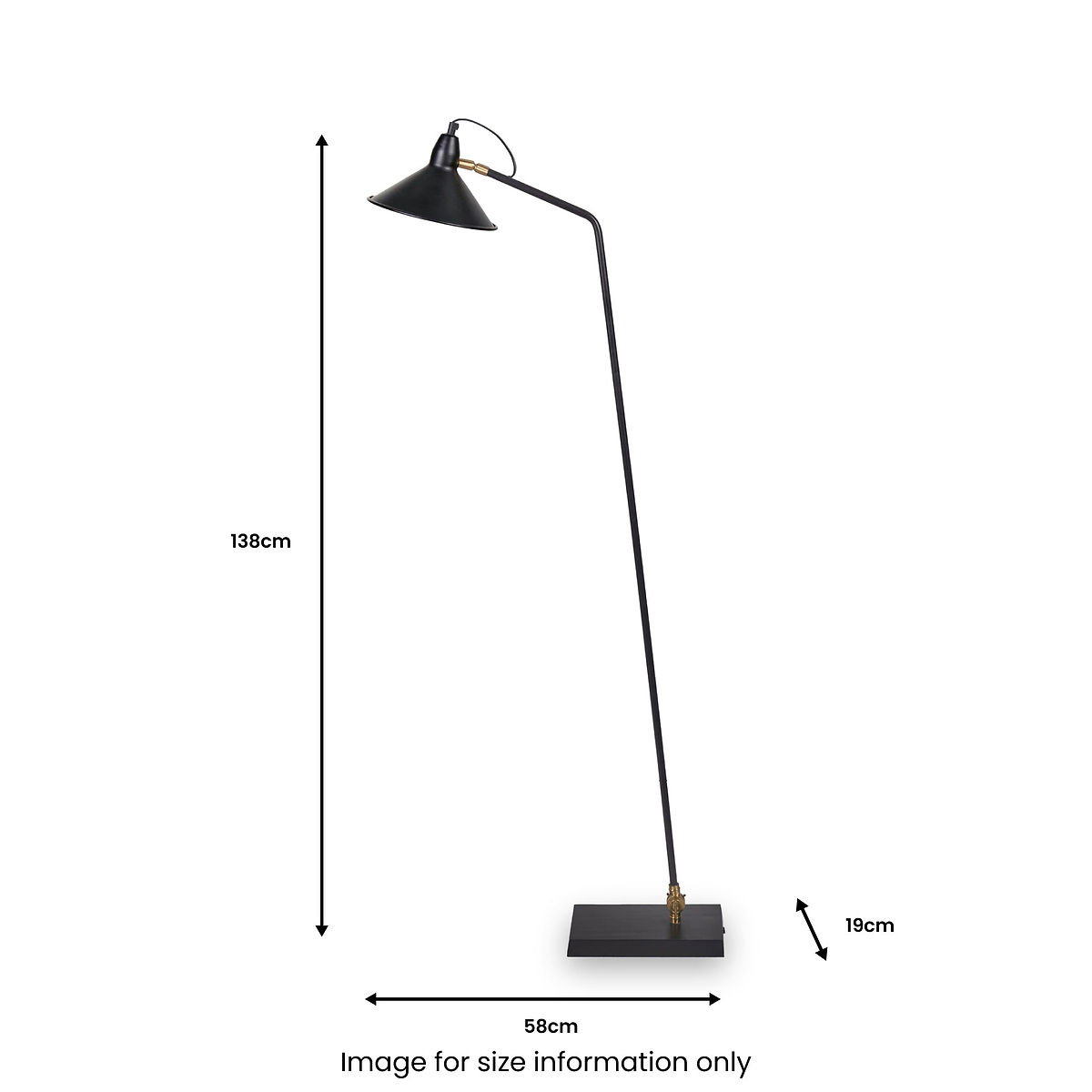 Canton Matt Black and Brass Metal Cone Floor Lamp