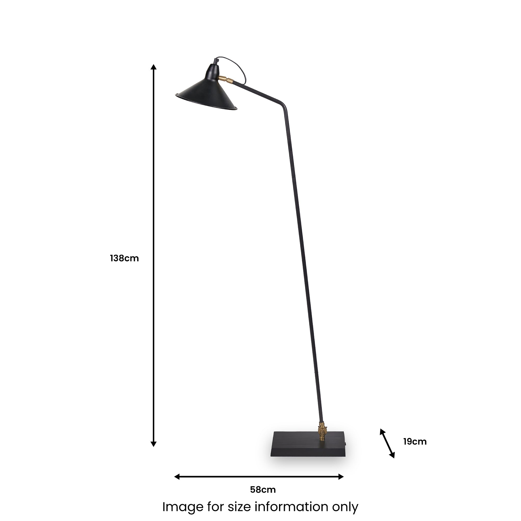 Canton Matt Black and Brass Metal Cone Floor Lamp