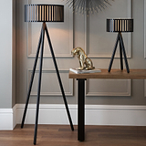 Rabanne Slatted Black Wood Tripod Floor Lamp
