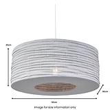 A round, textured ceiling lamp in a neutral color, hanging, with dimensions labeled: 50cm wide, 25cm high. Text reads "Image for size information only".