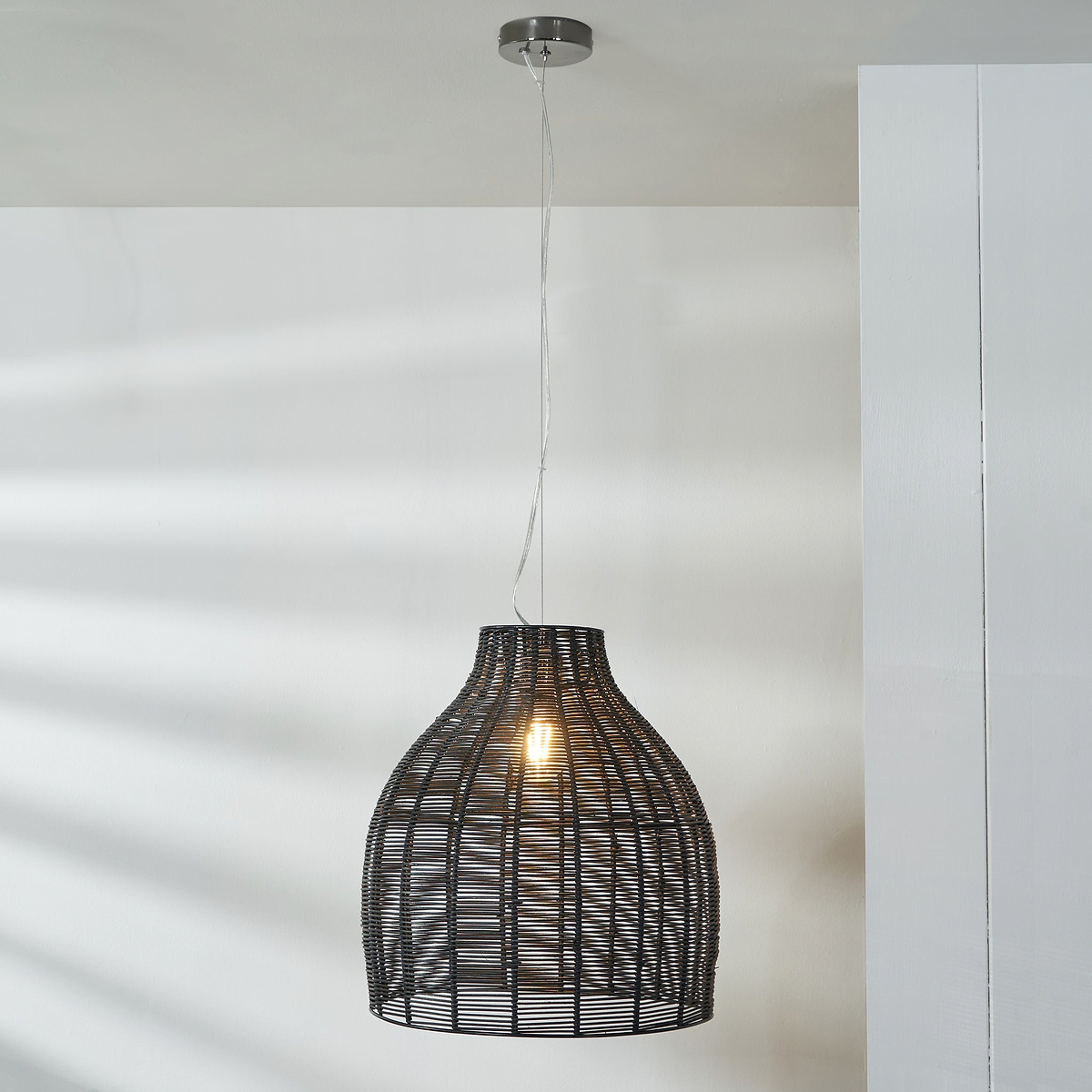 Caswell Black Rattan Coche Pendant for living room