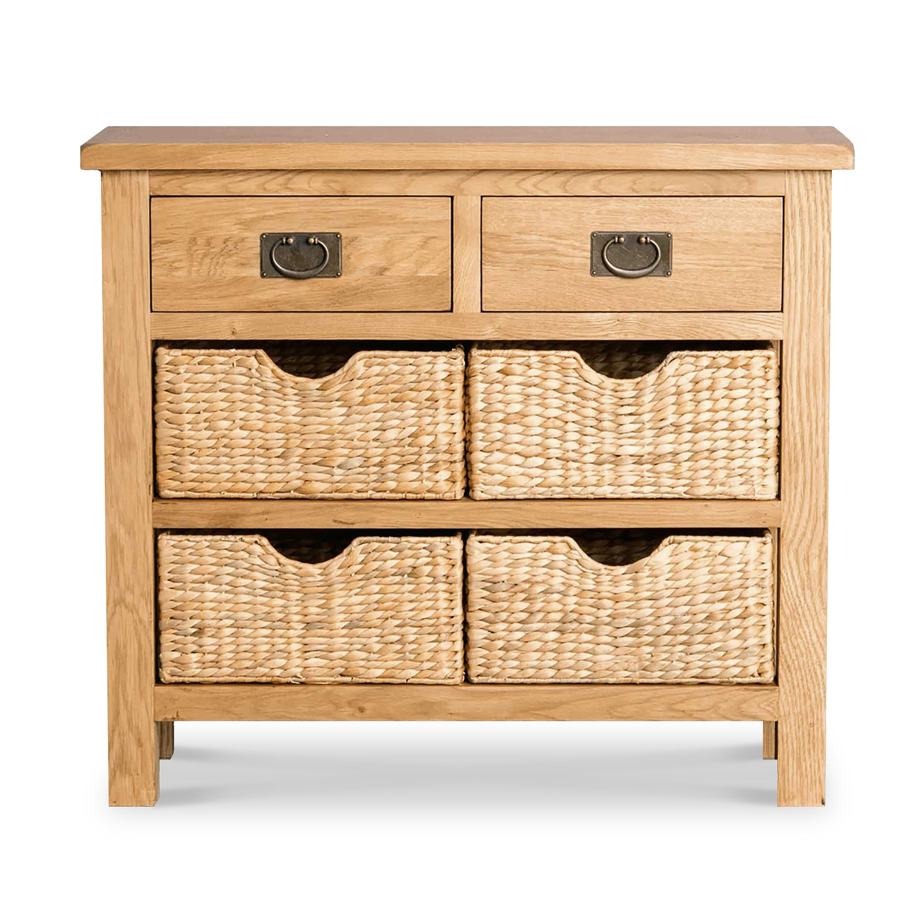 Surrey Oak Console Table with Baskets by Roseland Furniture