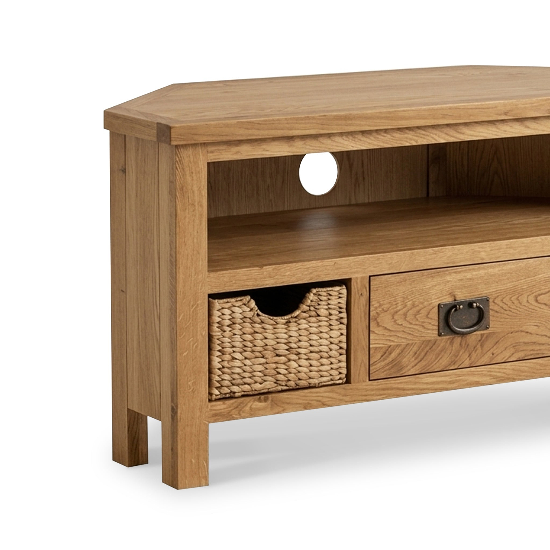 Surrey Oak Corner TV Stand with Baskets by Roseland Furniture