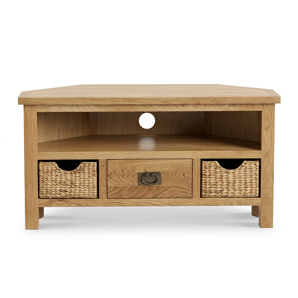 Surrey Oak Corner TV Stand with Baskets by Roseland Furniture