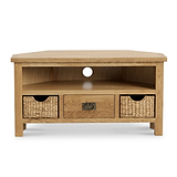 Surrey Oak Corner TV Stand with Baskets by Roseland Furniture