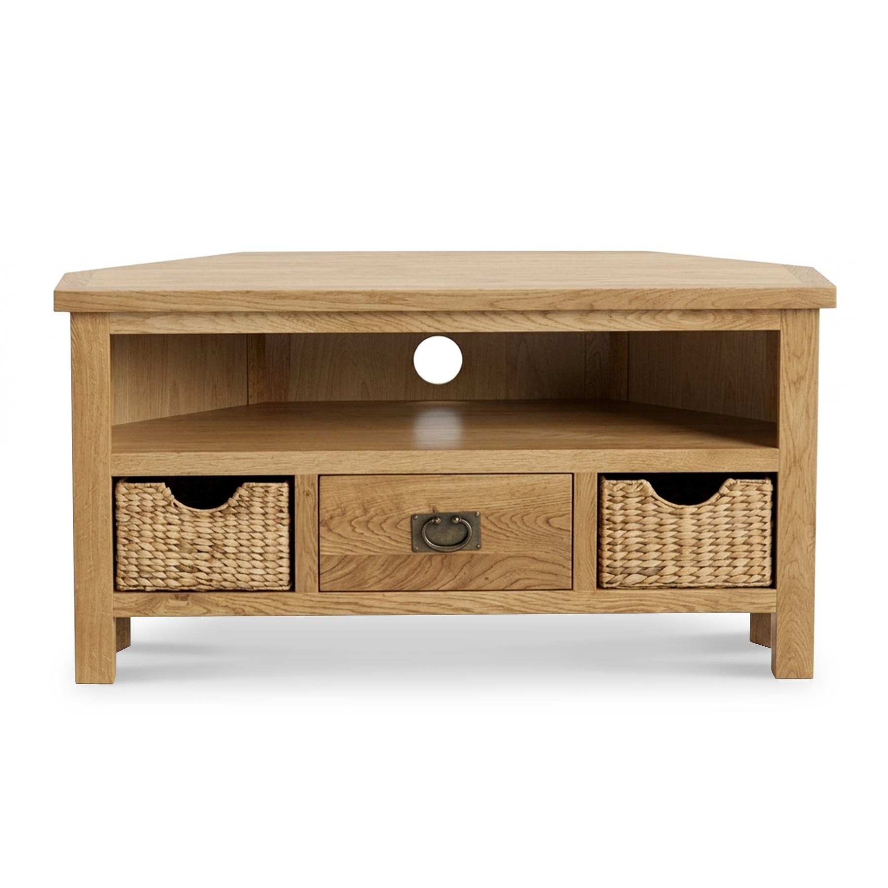 Surrey Oak Corner TV Stand with Baskets by Roseland Furniture