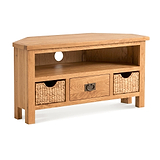 Surrey Oak Corner TV Stand with Baskets by Roseland Furniture