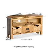 Surrey Oak Corner TV Stand with Baskets dimensions