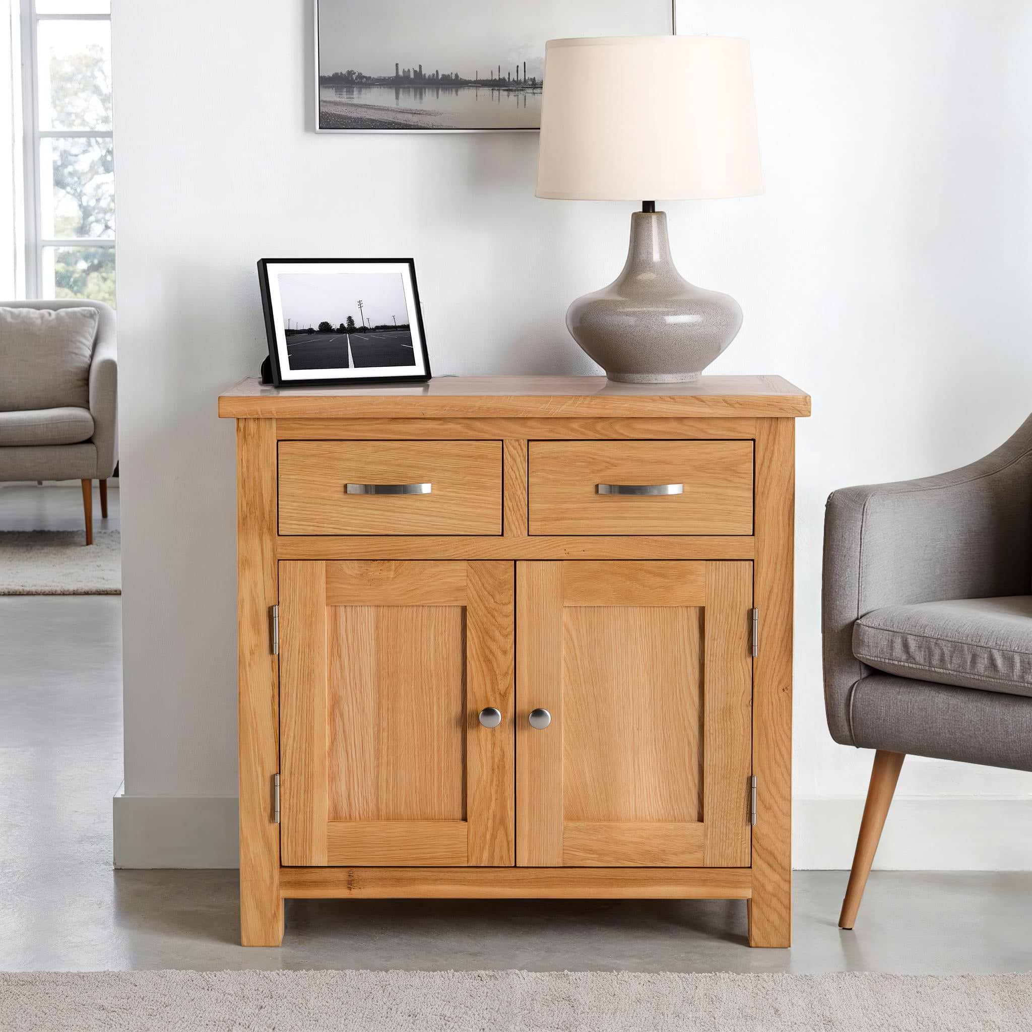 London Oak Mini Sideboard | 2 Drawers 1 Shelf | Oak