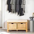 London Oak Storage Bench with baskets for modern country hallway or entryway