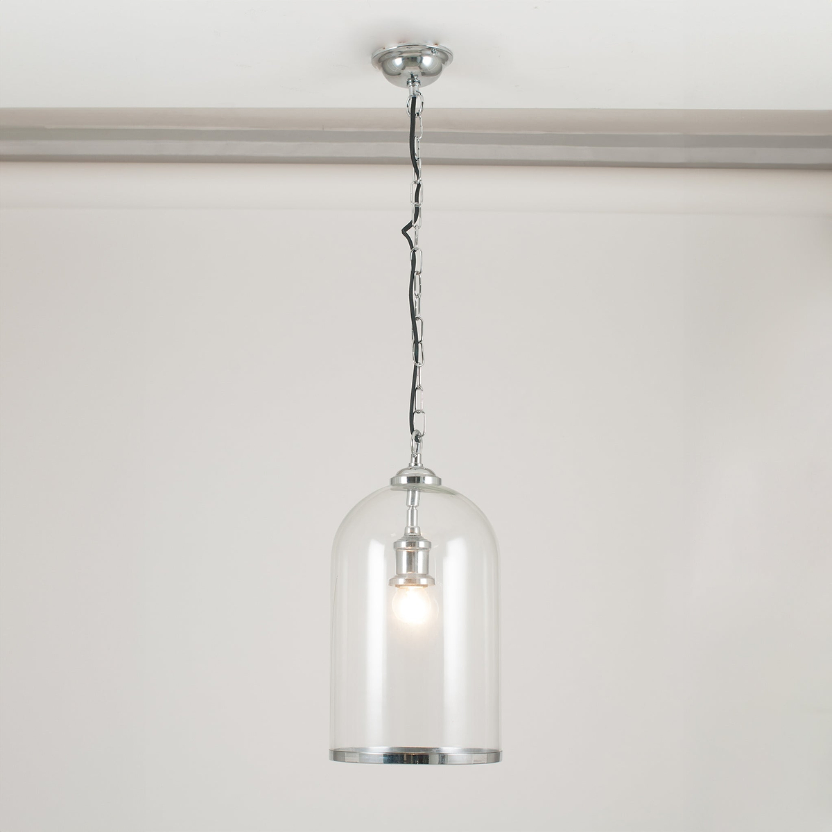 Cloche Clear Glass and Silver Pendant for living room