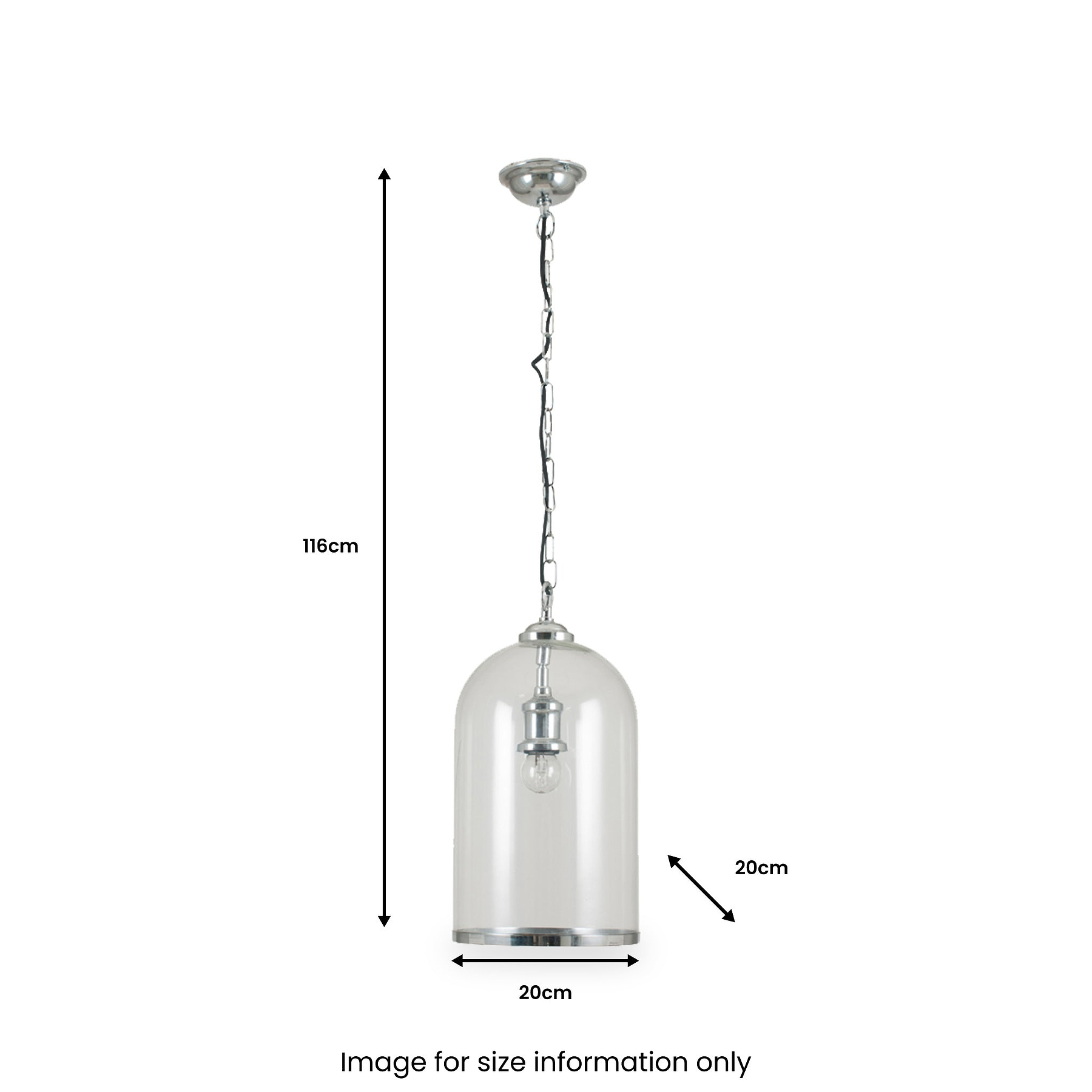 Cloche Clear Glass and Silver Pendant
