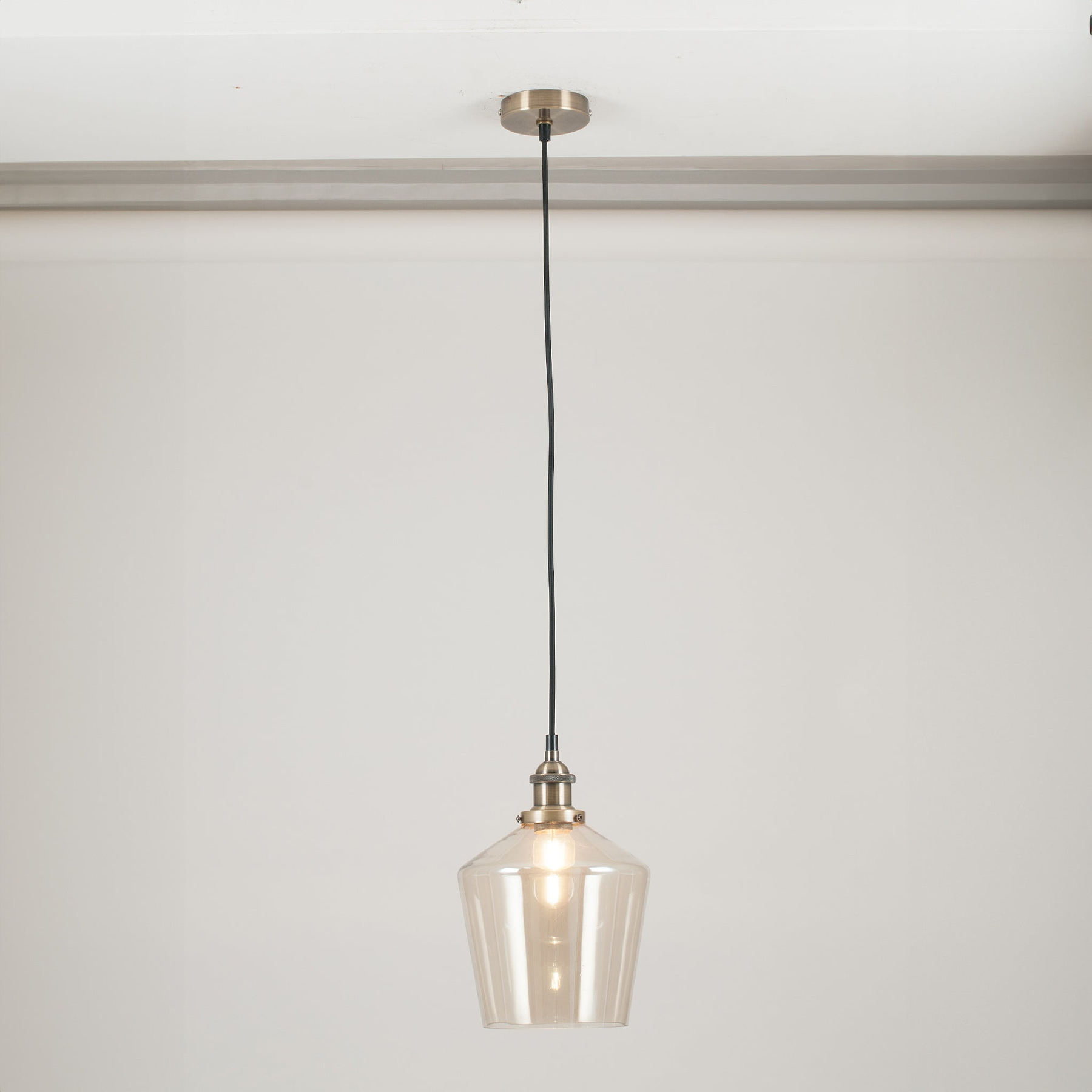 Emmanuelle Antique Brass Metal and Lustre Glass Pendant from Roseland Furniture
