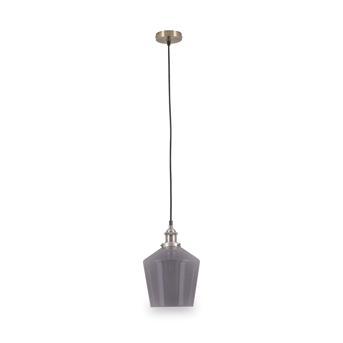 Emmanuelle Antique Silver Metal and Smoke Glass Pendant from Roseland Furniture