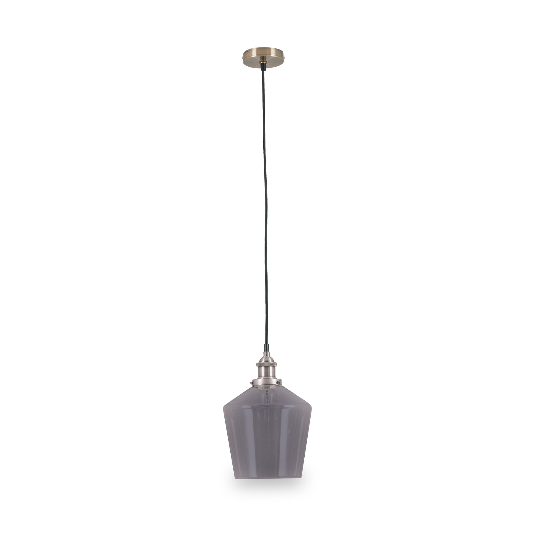 Emmanuelle Antique Silver Metal and Smoke Glass Pendant from Roseland Furniture