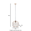 A pendant light with a cylindrical metal cage design, hanging from a ceiling fixture, is shown with dimensions: 120cm vertical drop, 30cm diameter. Text states "Image for size information only".