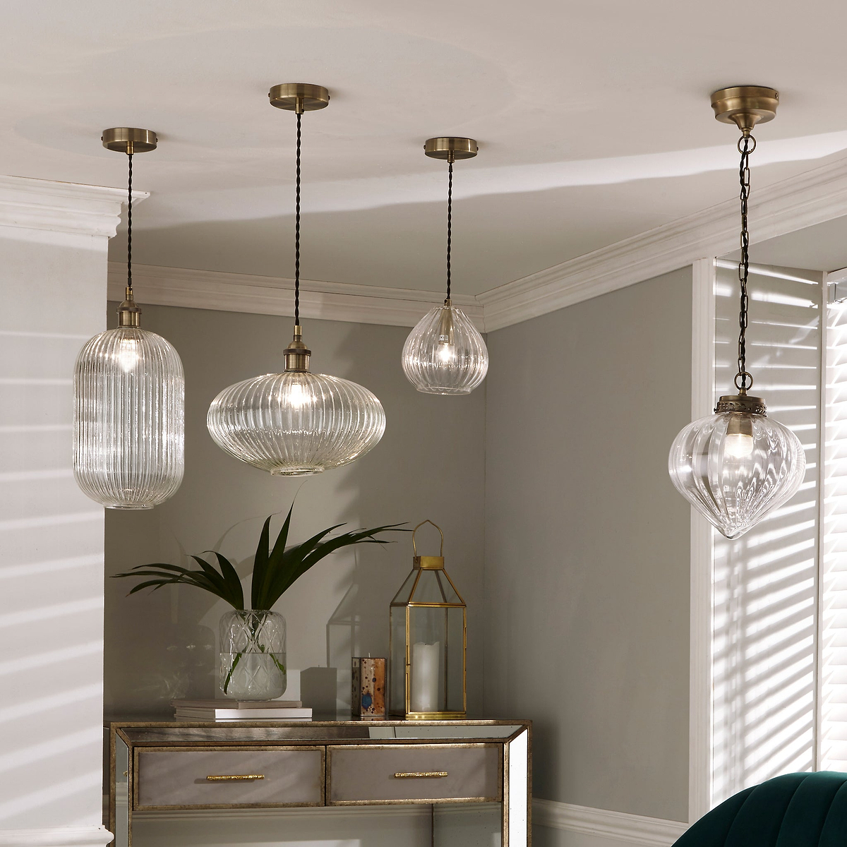 Ella Clear Ribbed Glass Teardrop Pendant