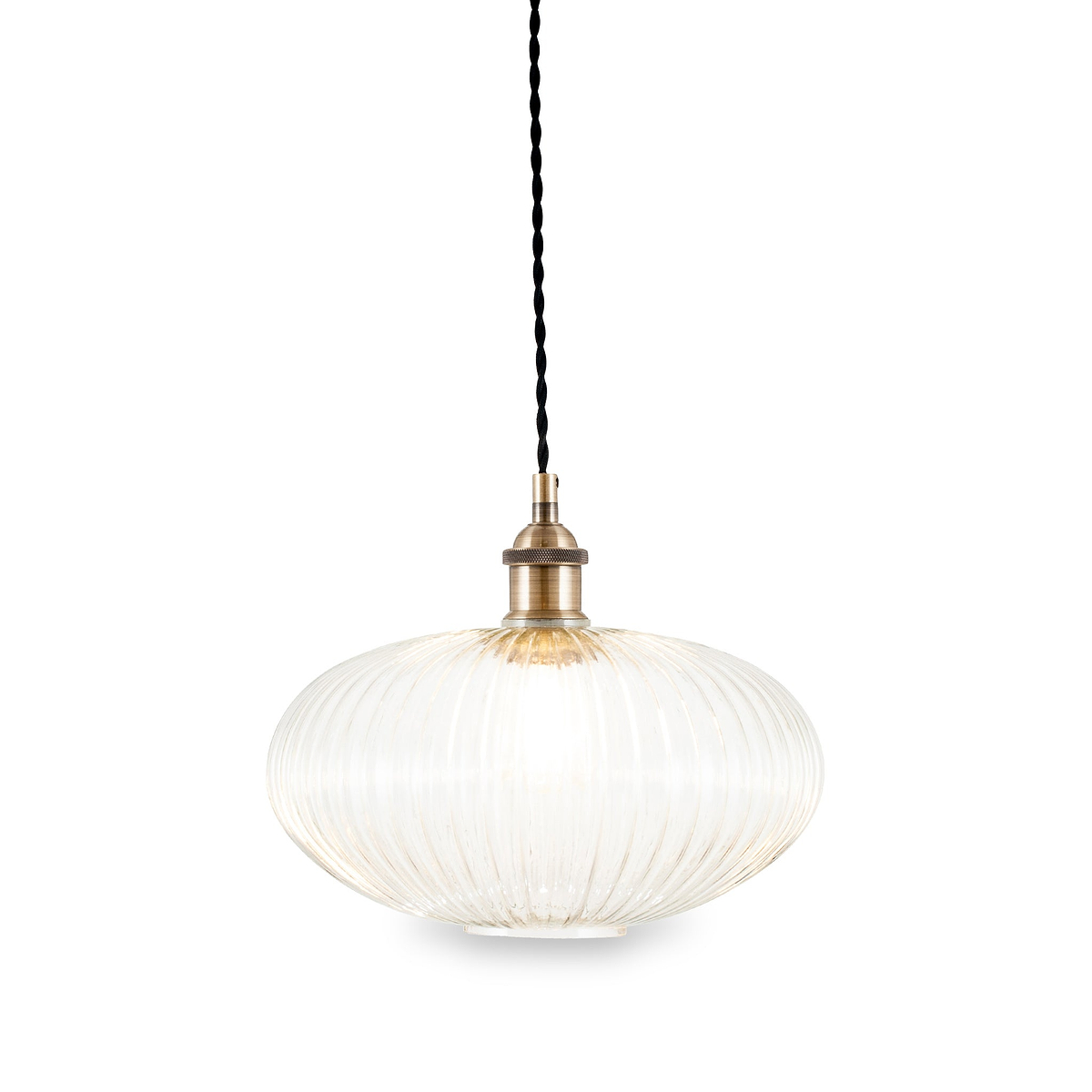 Abigail Clear Ribbed Glass Oval Pendant