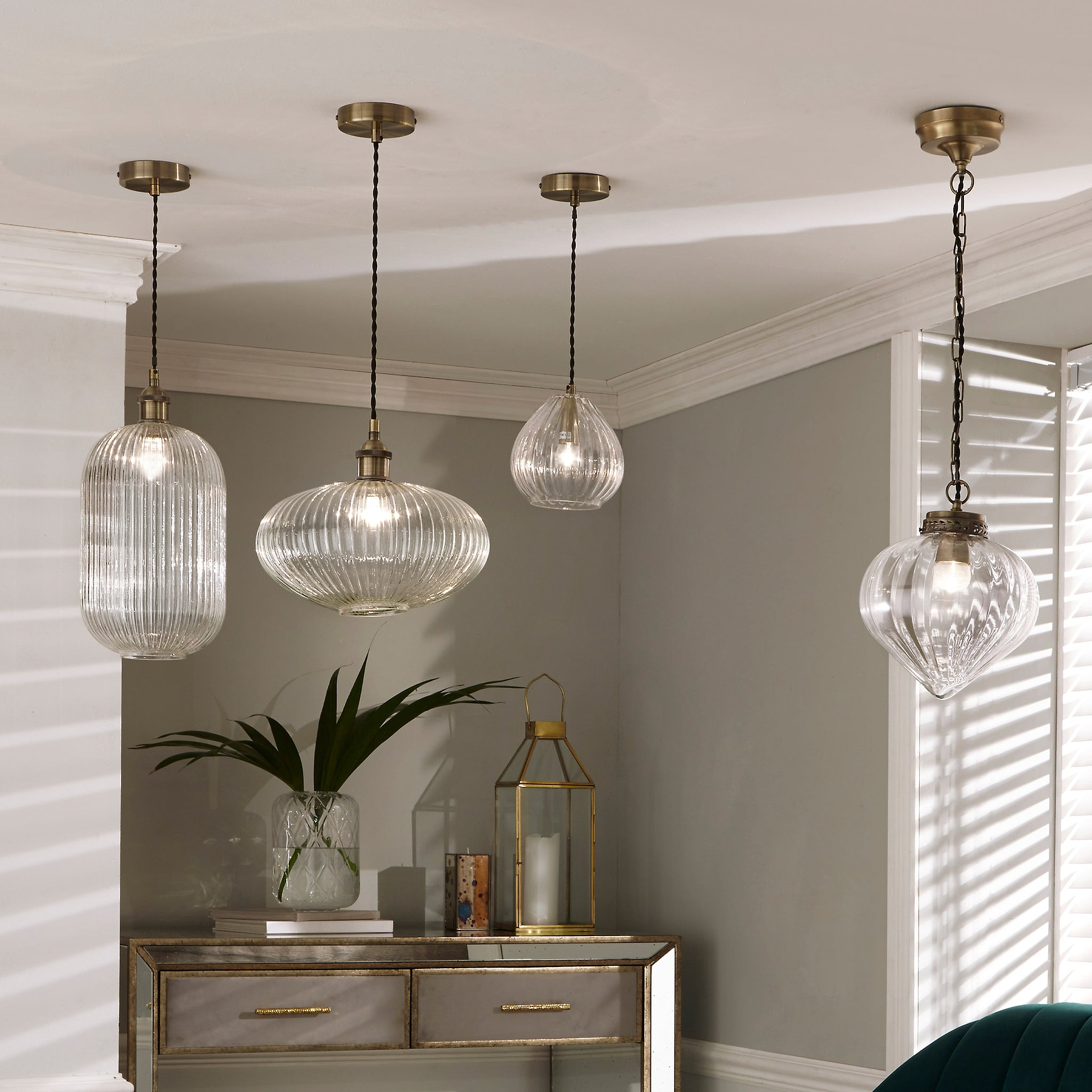 Abigail Clear Ribbed Glass Oval Pendant