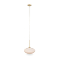 Emilia White Glass and Gold Metal Ribbed Oval Pendant from Roseland Furniture