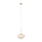 Emilia White Glass and Gold Metal Ribbed Oval Pendant from Roseland Furniture