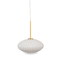 Emilia White Glass and Gold Metal Ribbed Oval Pendant