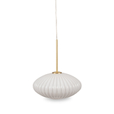 Emilia White Glass and Gold Metal Ribbed Oval Pendant
