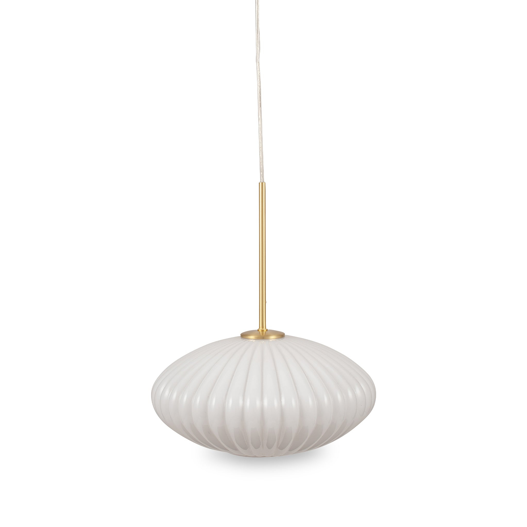 Emilia White Glass and Gold Metal Ribbed Oval Pendant