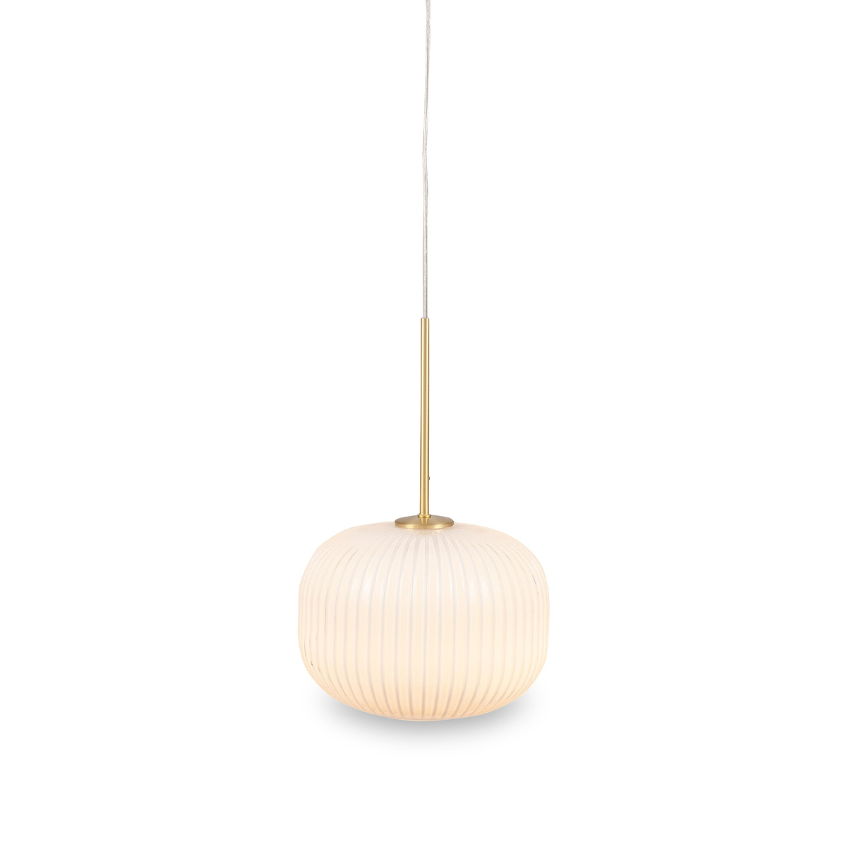 Bella White Glass and Gold Metal Ribbed Squoval Pendant