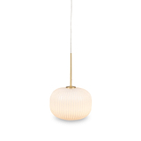 Bella White Glass and Gold Metal Ribbed Squoval Pendant